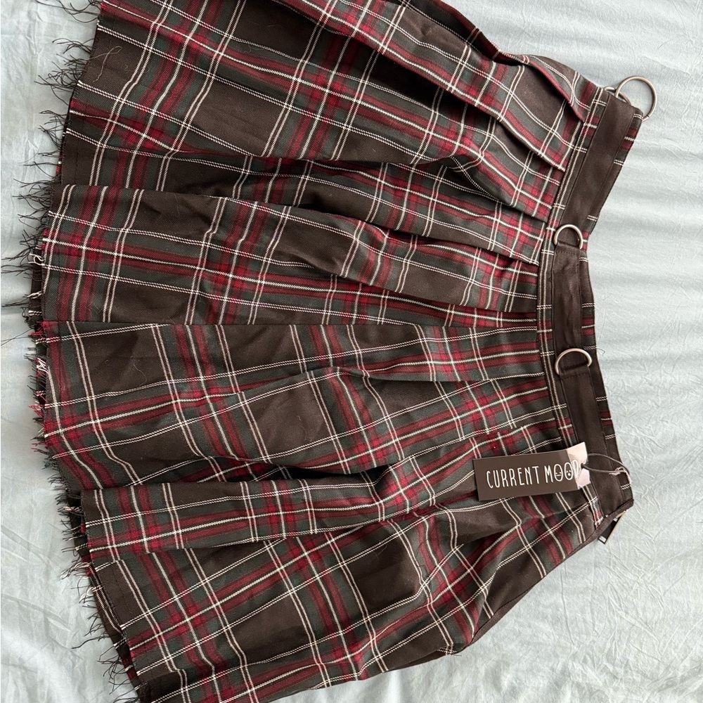 Current Mood Black Plaid Skater Skirt